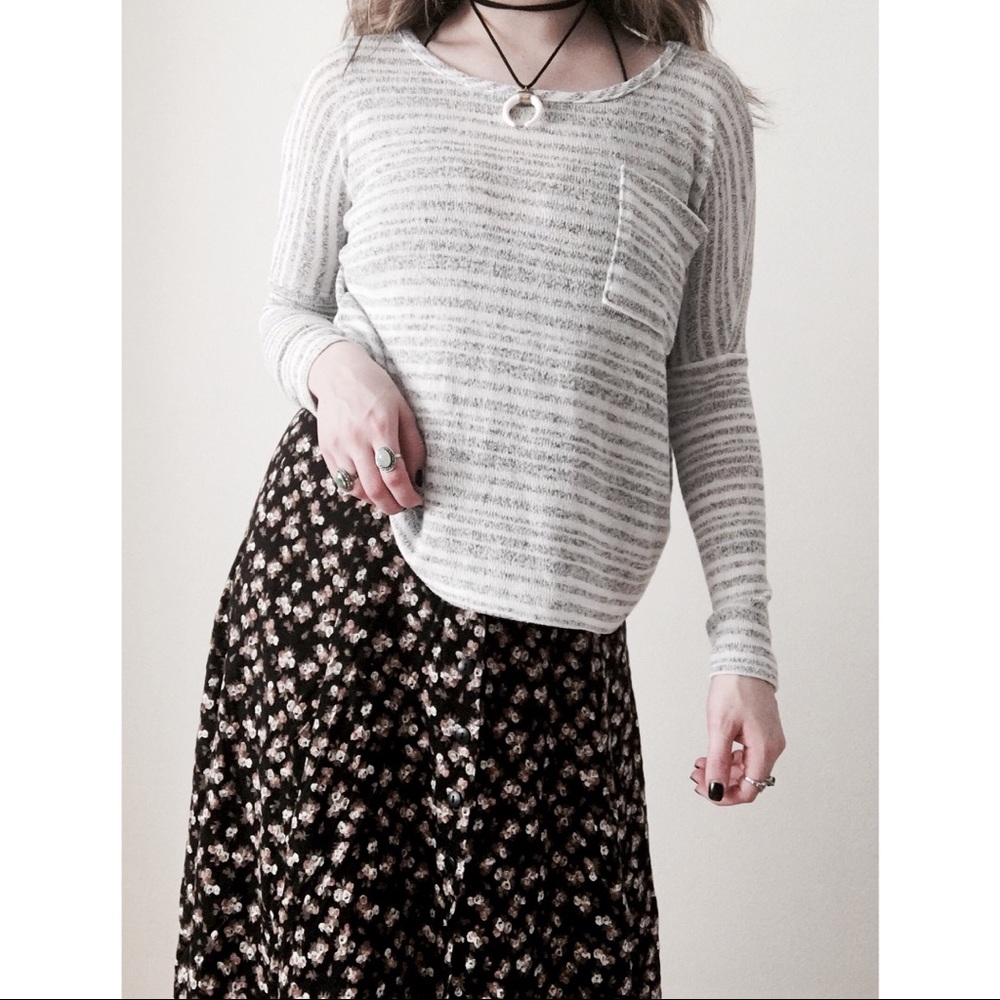 Sparkle & Fade Oversized Striped Open Knit Tee